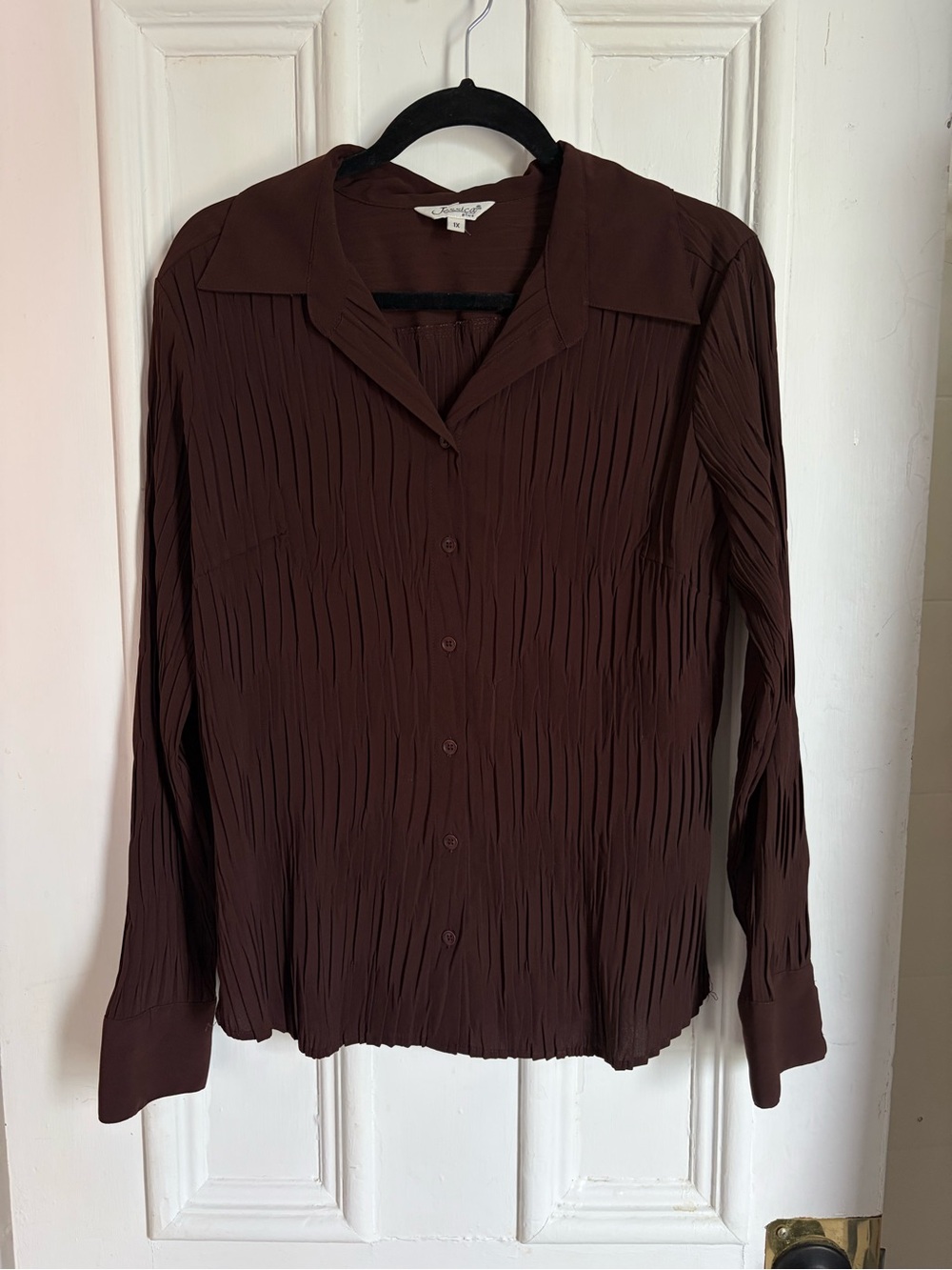 Vintage Jessica Brown Pleated Long-Sleeve Button Down Shirt